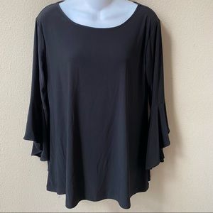 WOMEN WITH CONTROL Flutter Bell Sleeve Black Top